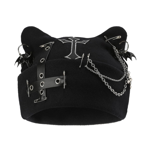 black cat eared beanie